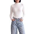 thumbnail image 1 of INSPIRE CHIC Womens' Sweater Splicing Knit Mock Neck False Two Piece Long Sleeves Fall Winter Slim Fit Ruffle Lace Trim Pullover Top Small White, 1 of 6