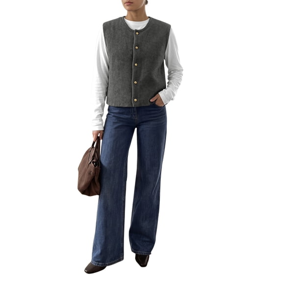 INSPIRE CHIC Womens Sweater Vest Button Down Sleeveless Round Neck Soft Casual Knitted Tank Top Cardigan Medium Gray