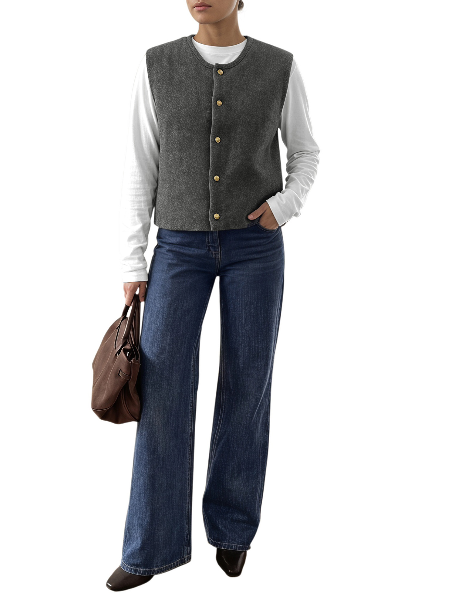 INSPIRE CHIC Womens Sweater Vest Button Down Sleeveless Round Neck Soft Casual Knitted Tank Top Cardigan Medium Gray
