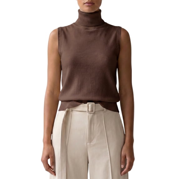 INSPIRE CHIC Womens Sweater Vest Shell Turtleneck Sleeveless Soft Chic Solid Layering Ribbed Hem Pullover Knit Tank Top Medium Brown