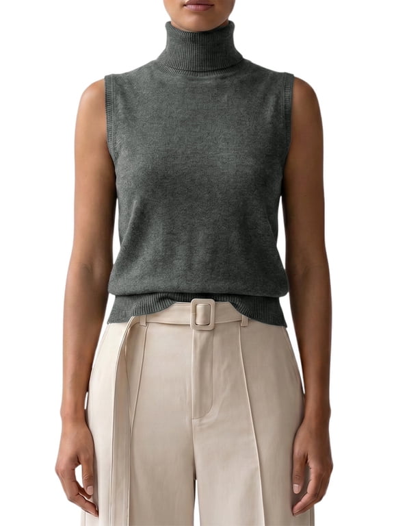 Womens Sweater Vest Shell Turtleneck Sleeveless Soft Chic Solid Layering Ribbed Hem Pullover Knit Tank Top Small Gray