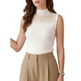 thumbnail image 1 of INSPIRE CHIC Womens Tank Top Hollow Out Sheer Mesh Sleeveless Mock Neck Ribbed Knit Casual Sexy Stretchy Sweater Vest Tops Blouse Large White, 1 of 6