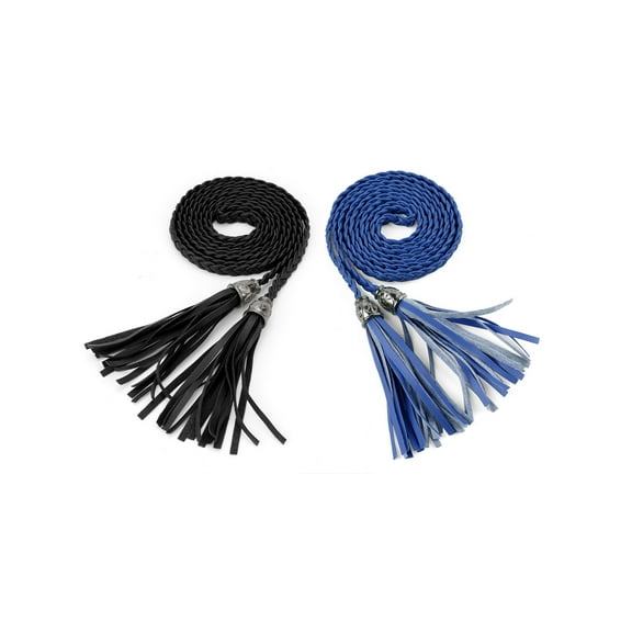 INSPIRE CHICWomens Tassels Braided Waist Belt Self Tie Woven Skinny Belts for Dress 132cm/52" Black & Royal Blue