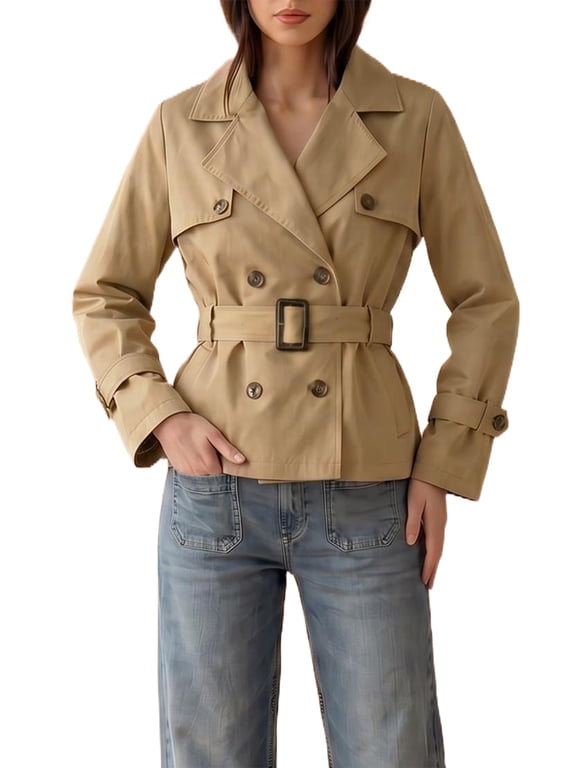 Womens Trench Coat Mid Length Double Breasted Classic Notched Lapel Belted Adjustable Cuff Windproof Jacket Overcoat X Large Khaki