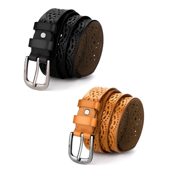 INSPIRE CHIC Womens Vintage Hollow Belts Pin Buckle Faux Leather Belts for Jeans Pants Black & Brown 120cm/47.24"