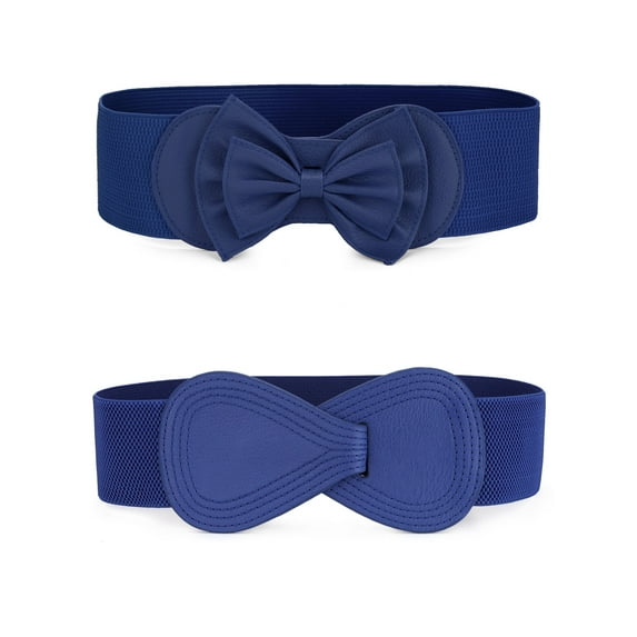 INSPIRE CHIC Womens Waist Belts Skinny Stretchy Belts Blue & Bow Decor Navy Blue 68.6cm/27" & 75cm/29.5"