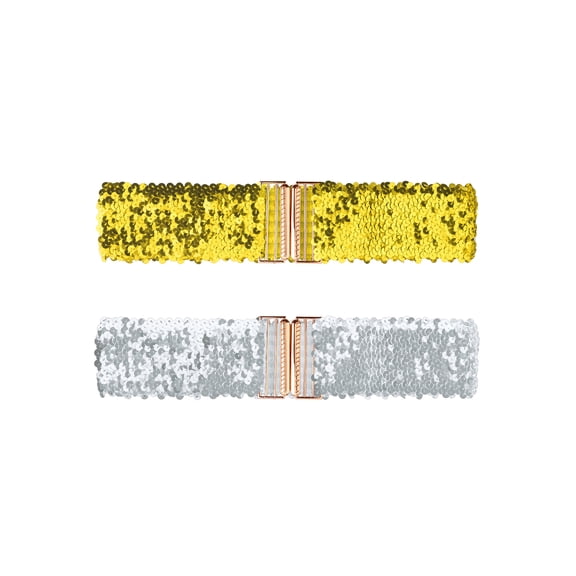 INSPIRE CHIC Women's Wide Waist Belts Interlock Buckles Sequins Decor Shinny Stretchy Belts 2PCS Gold