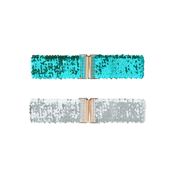 INSPIRE CHIC Women's Wide Waist Belts Interlock Buckles Sequins Decor Shinny Stretchy Belts 2PCS Blue