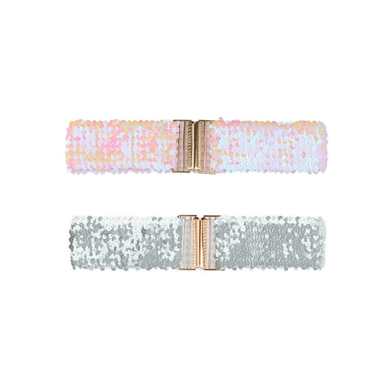 INSPIRE CHIC Women's Wide Waist Belts Interlock Buckles Sequins Decor Shinny Stretchy Belts 2PCS Carnation