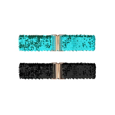 Allegra K Womens Wide Waist Belts Interlock Buckles Shine Stretchy Belts 2PCS