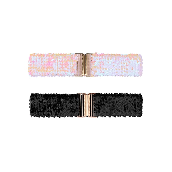 INSPIRE CHIC Women's Wide Waist Belts Interlock Buckles Shine Stretchy Belts 2PCS Carnation