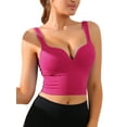 thumbnail image 1 of INSPIRE CHIC Women's Wire-Free Integrated Cup Sports Bra Camisole Push-Up Ribbed Longline Underwear M Rose Red, 1 of 5