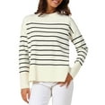 thumbnail image 1 of INSPIRE CHIC Womwn's Ribbed Knit Pullover Tops Long Sleeve Fall Winter Crewneck Striped Sweater M White, 1 of 6