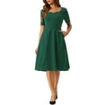 thumbnail image 1 of INSPIRE CHIC Work Dresses for Women's Sweetheart Neckline Short Sleeve A-Line Dress Dark Green L, 1 of 5