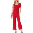 thumbnail image 1 of INSPIRE CHIC Work Jumpsuits for Women's Elegant Square Neck Puff Short Sleeve Loose Wide Leg Romper XL Red, 1 of 5