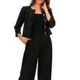 thumbnail image 1 of INSPIRE CHIC Work Office Blazer for Women's Collarless 3/4 Sleeve Lightweight Pockets Button Down Suit Blazer L Black, 1 of 6