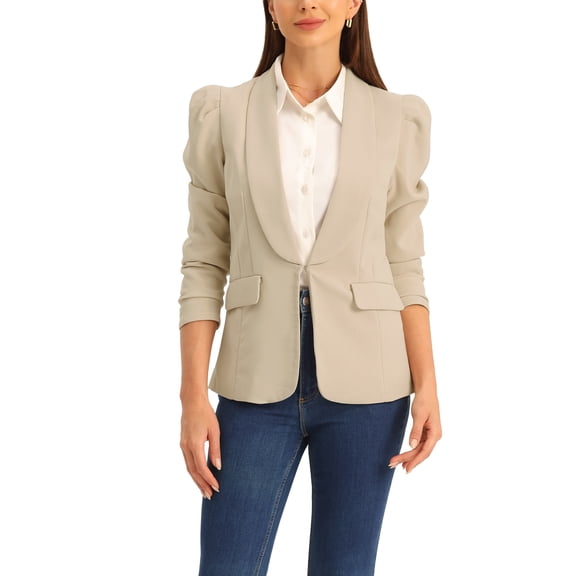 INSPIRE CHIC Work Office Blazers for Women's Casual Puff Sleeve Suit Blazer Jackets XS Beige