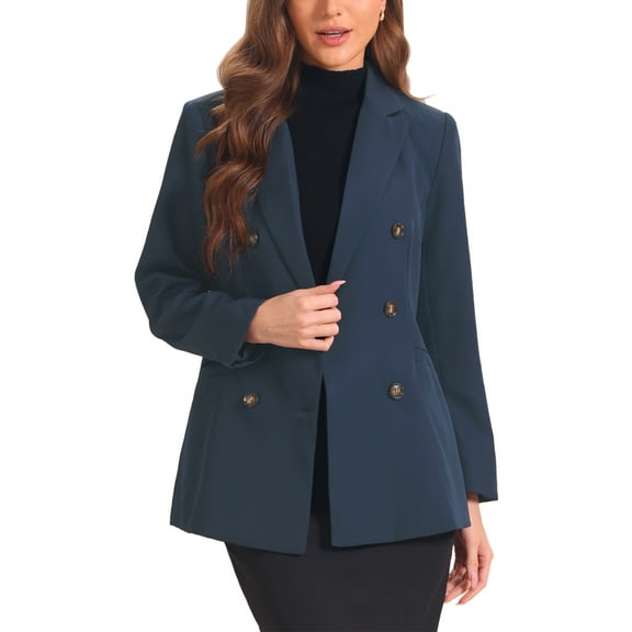 INSPIRE CHIC Work Office Blazers for Women's Lapel Collar Shoulder Pads Double Breasted Suit Blazer Jacket