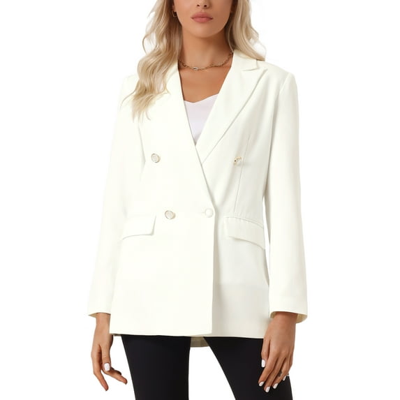 INSPIRE CHIC Work Office Business Casual Blazers for Women's Lapel Collar Dressy Casual Suit Jacket White XS