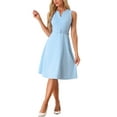 thumbnail image 1 of INSPIRE CHIC Work Office Dress for Women's Belted V Neck Sleeveless Dresses XL Light Blue, 1 of 5
