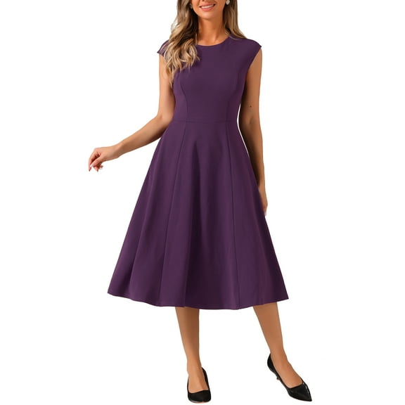 INSPIRE CHIC Women's Work Dress Cap Sleeve Elegant Cinched Waist A Line Dresses XL Deep Purple