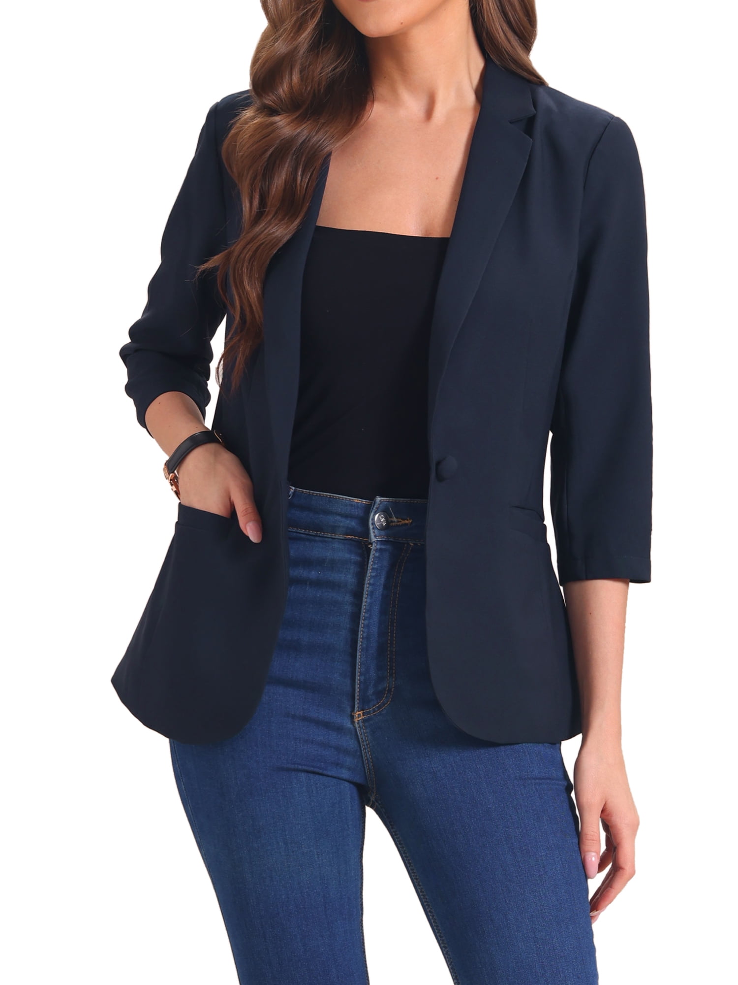 LE GALI Womens Pocketed Slitted Striped Wear To Work Jacket