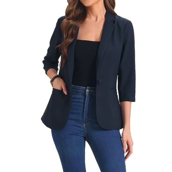 INSPIRE CHIC Work Office Jacket for Women's 3/4 Sleeve One Button Lapel Blazers