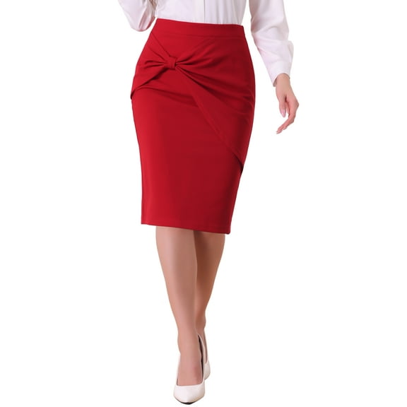 INSPIRE CHIC Work Knee Length Bodycon Skirts for Women's Ruched High Waist Pencil Skirt XS Red