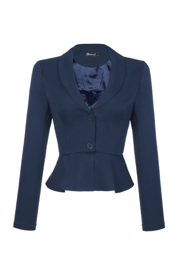Work Short Blazer for Women's Lapel Collar Long Sleeve Ruffle Casual Office Jacket S Dark Blue
