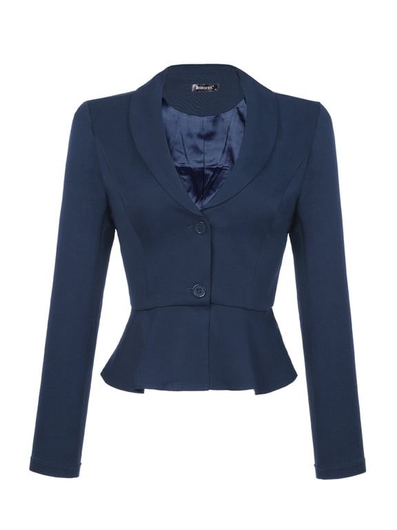 Work Short Blazer for Women's Lapel Collar Long Sleeve Ruffle Casual Office Jacket XL Dark Blue