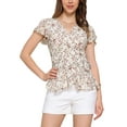 thumbnail image 1 of INSPIRE CHIC Women's Wrap Tops Floral Print V Neck Short Sleeve Tie Waist Peplum Blouses XL Beige, 1 of 5