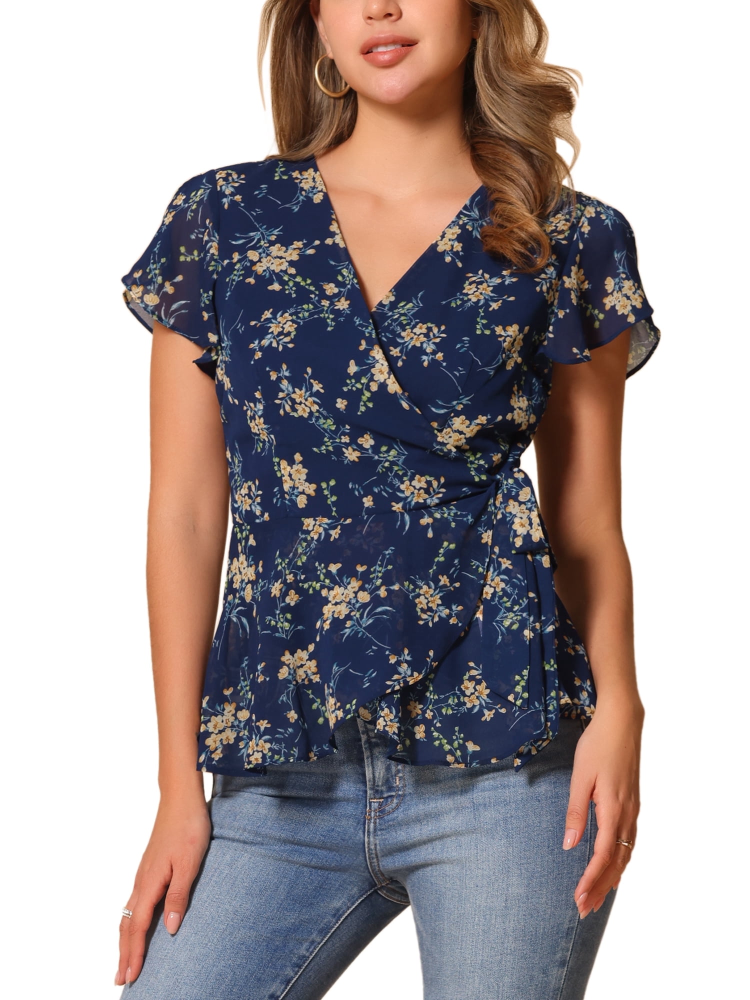 QUIZ Women's Floral Print Surplice Neckline Wrap Blouse Top main image 1