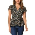 thumbnail image 1 of INSPIRE CHIC Women's Wrap Tops Floral Print V Neck Short Sleeve Tie Waist Peplum Blouses XS Black, 1 of 6