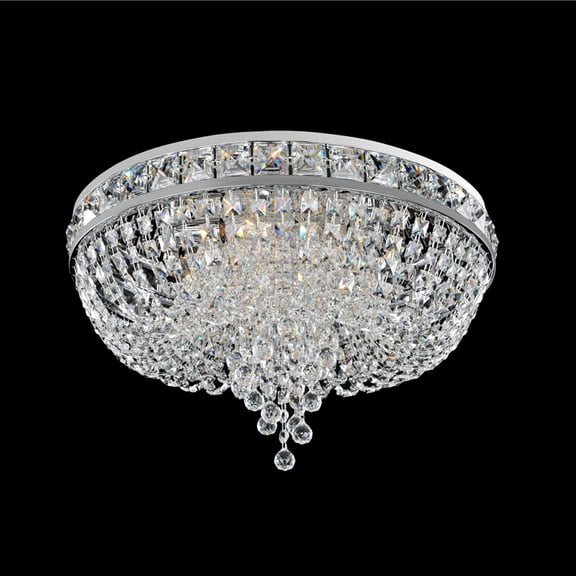 027340-010-FR001-Allegri Lighting-Cascata - Four Light Round Flush Mount   Chrome Finish with Firenze Clear Crystal