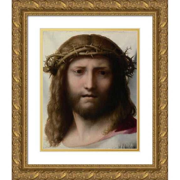 Allegri, Antonio 15x18 Gold Ornate Wood Framed with Double Matting Museum Art Print Titled - Head of Christ