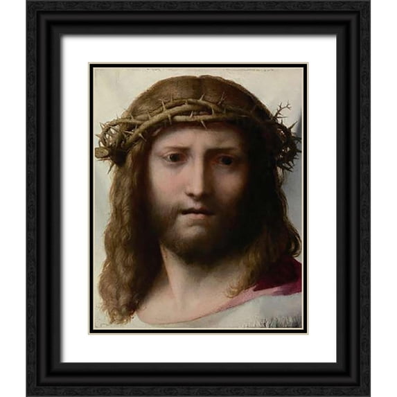 Allegri, Antonio 26x32 Black Ornate Wood Framed with Double Matting Museum Art Print Titled - Head of Museumist