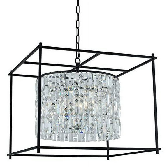 036153-052-FR001-Allegri Lighting-Joni - Eight Light Pendant Matte Black Chrome Finish with Firenze Crystal