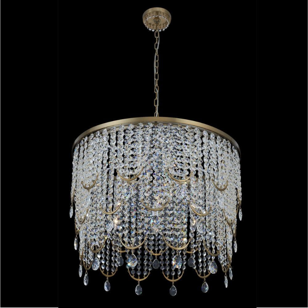 36-Inch Brass Crystal LED Pendant Chandelier
