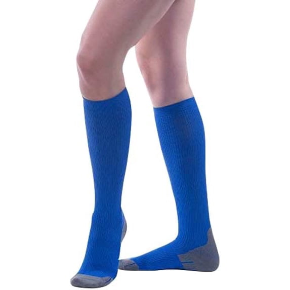 Allegro Athletic Compression Recovery Sock, Knee High, Closed Toe, Small 15-20mmHg (Blue)