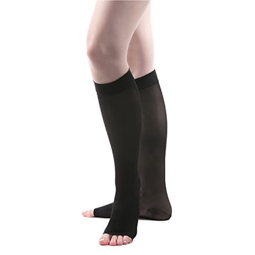Allegro 15-20 mmHg Essential 17 Sheer Toeless Knee High Stockings for Women – Open Toe Compression Hose, Moderate Support for Work, Travel & Daily Use