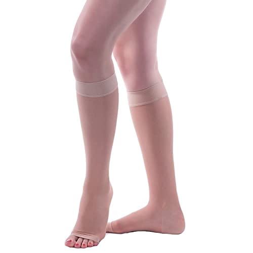 Allegro 15-20 mmHg Essential 17 Sheer Toeless Knee High Stockings for Women – Open Toe Compression Hose, Moderate Support for Work, Travel & Daily Use