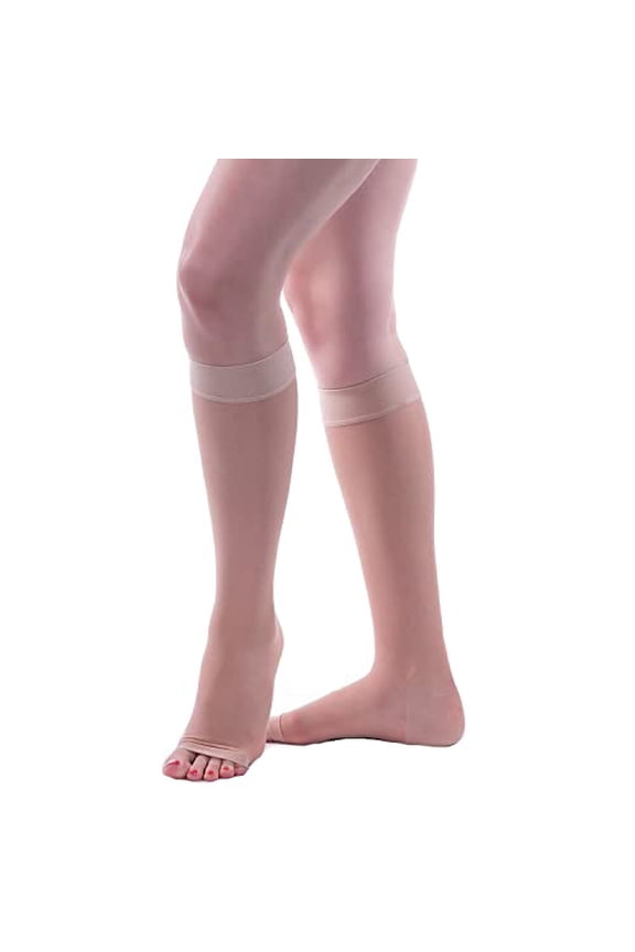 Allegro 15-20 mmHg Essential 17 Sheer Toeless Knee High Stockings for Women – Open Toe Compression Hose, Moderate Support for Work, Travel & Daily Use