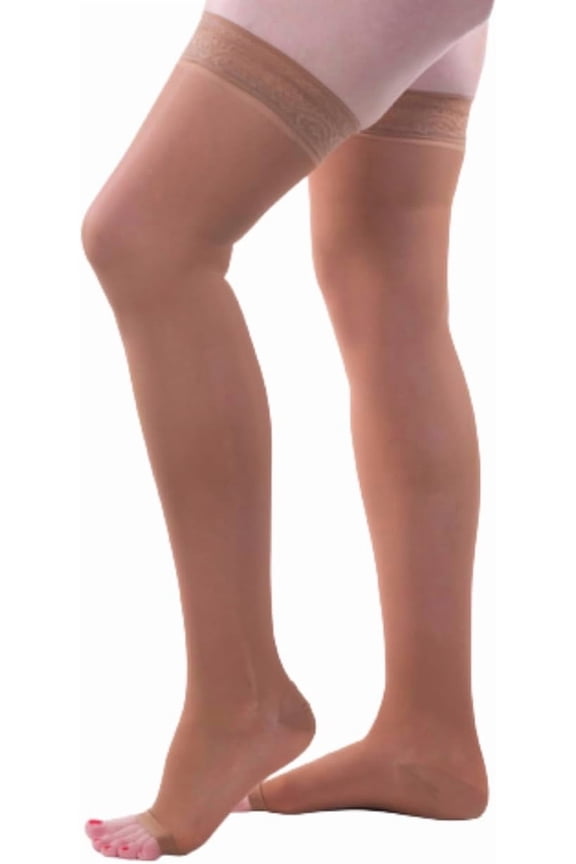 Allegro 15-20mmHg Essential 5 Sheer Support Hose - Comfortable, Thigh High, Open Toe, Compression Stockings for Women