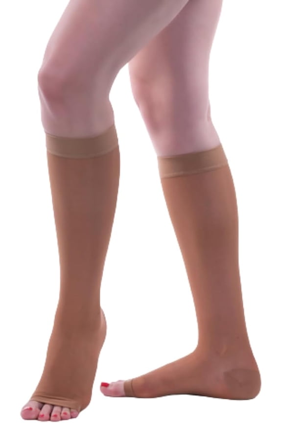 Allegro 20-30mmHg Essential 19 Sheer Support Open Toe Compression Sock - Unisex, Open Toe, Knee High Support Stockings