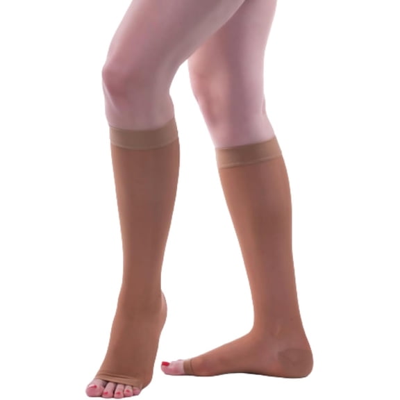 Allegro 20-30mmHg Essential 19 Sheer Support Open Toe Compression Sock - Unisex, Open Toe, Knee High Support Stockings