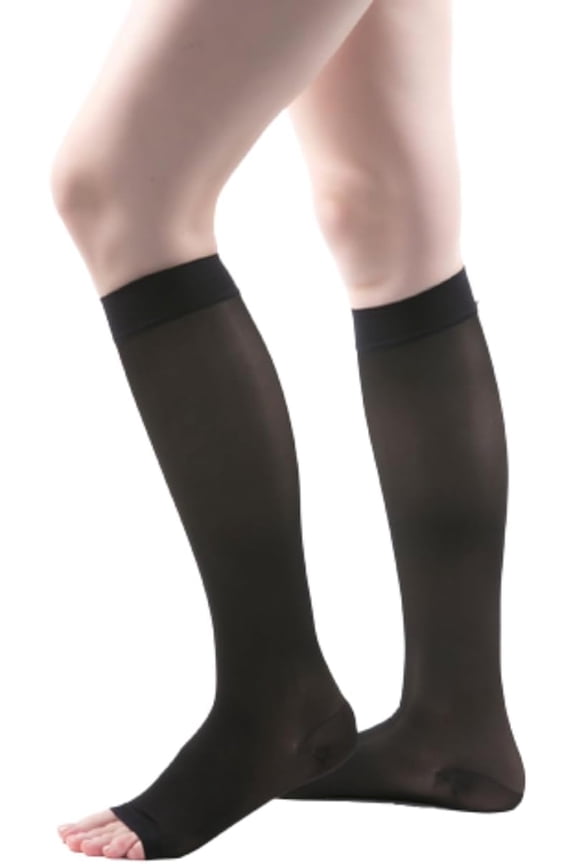 Allegro 20-30mmHg Essential 19 Sheer Support Open Toe Compression Sock - Unisex, Open Toe, Knee High Support Stockings