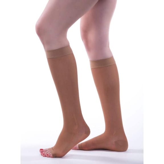 Allegro 20-30mmHg Essential 19 Sheer Support Open Toe Compression Sock - Unisex, Open Toe, Knee High Support Stockings