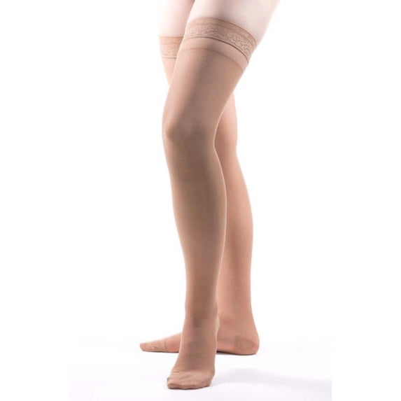 Allegro 20-30mmHg Essential 8 Sheer Thigh High Closed Toe Hose, Fawn, Medium