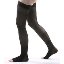 Allegro 20-30mmHg Essential 9 Sheer Support Open Toe Thigh High Hose (Black) Small