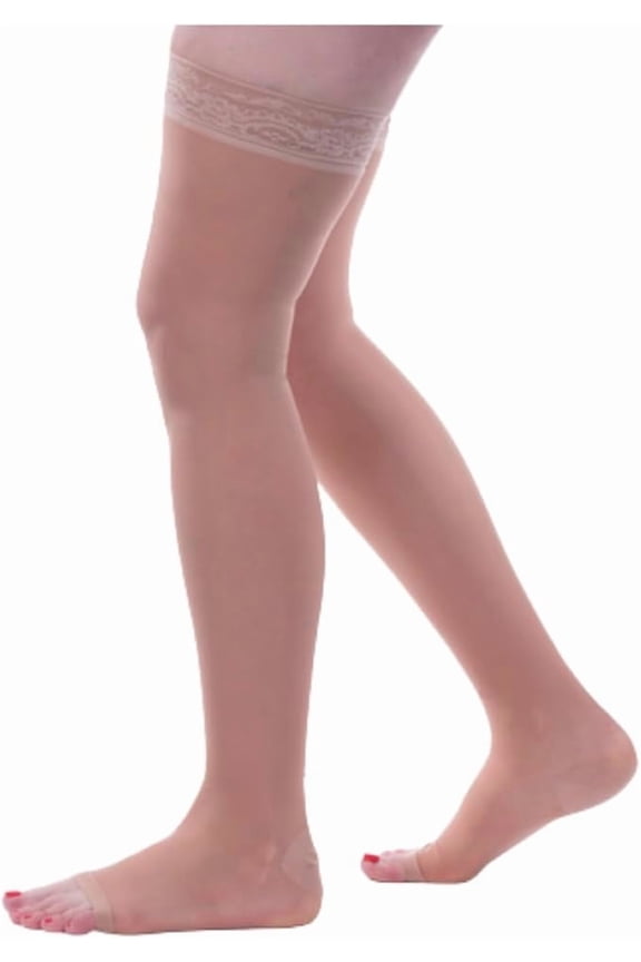 Allegro 20-30mmHg Essential 9 Sheer Support Open Toe Thigh High Hose (Nude) Large